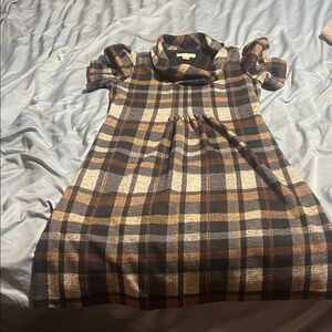 Christopher & Banks High Low Plaid Dress in Black, Brown, and Cream